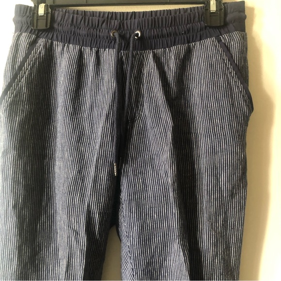 ❤️Athleta Bali Linen Pants Striped Drawstring Blue Pockets Size 2 - Picture 2 of 6